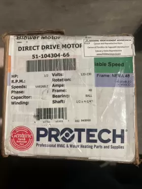 51-104304-66 PRO-TECH OUTDOORS Rheem Ecm Blower Motor Phase